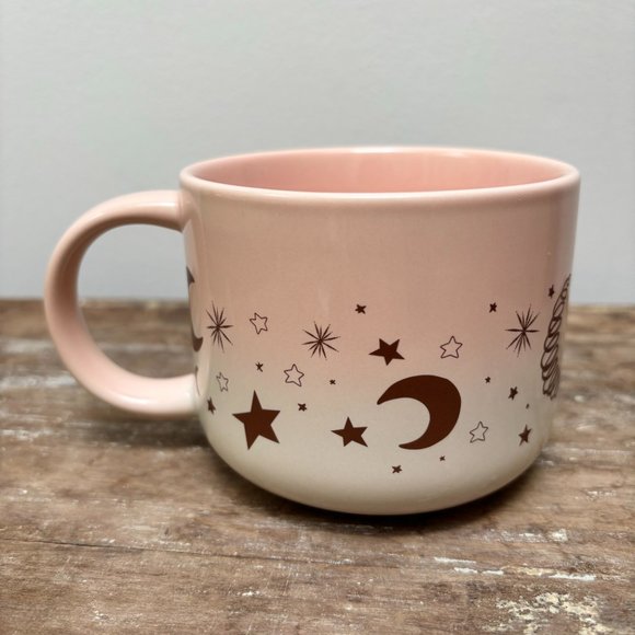 Starbucks 2023 Pink & White Gradient Rose Gold Stars & Moon Ceramic Mug 14 oz - Picture 2 of 7